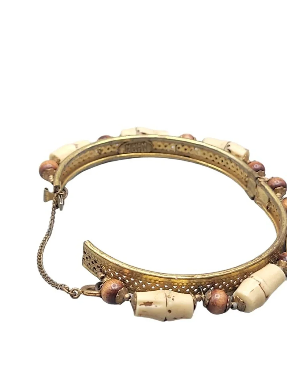 Rare Miriam Haskell Hinged Clamper Bangle Bracelet Vintage 1950s Signed 6.5